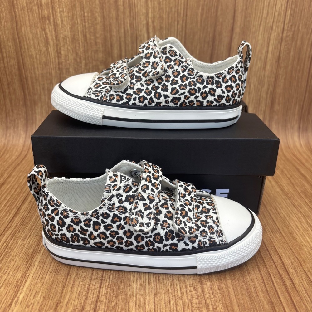 Converse CTAS 2V OX Infant Size 8 Leopard Print White Black Sneakers A16589F NEW